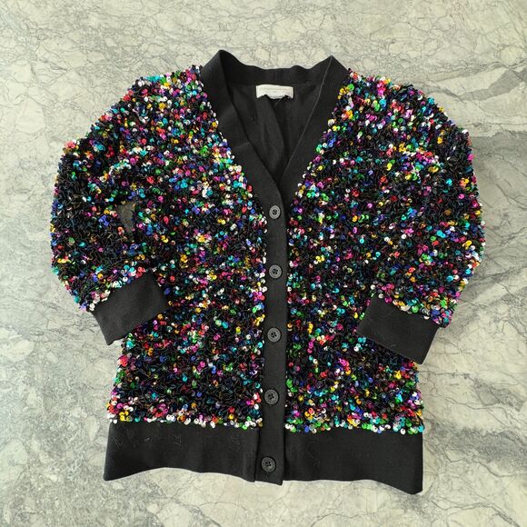 Stella McCartney Kids Long Sleeve Knit V-Neck Sequin Cardigan Sweater 6